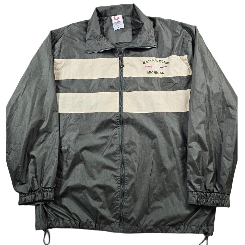 G. Mackinac Island Michigan Windbreaker Mens Large Green Souvenir Jacket